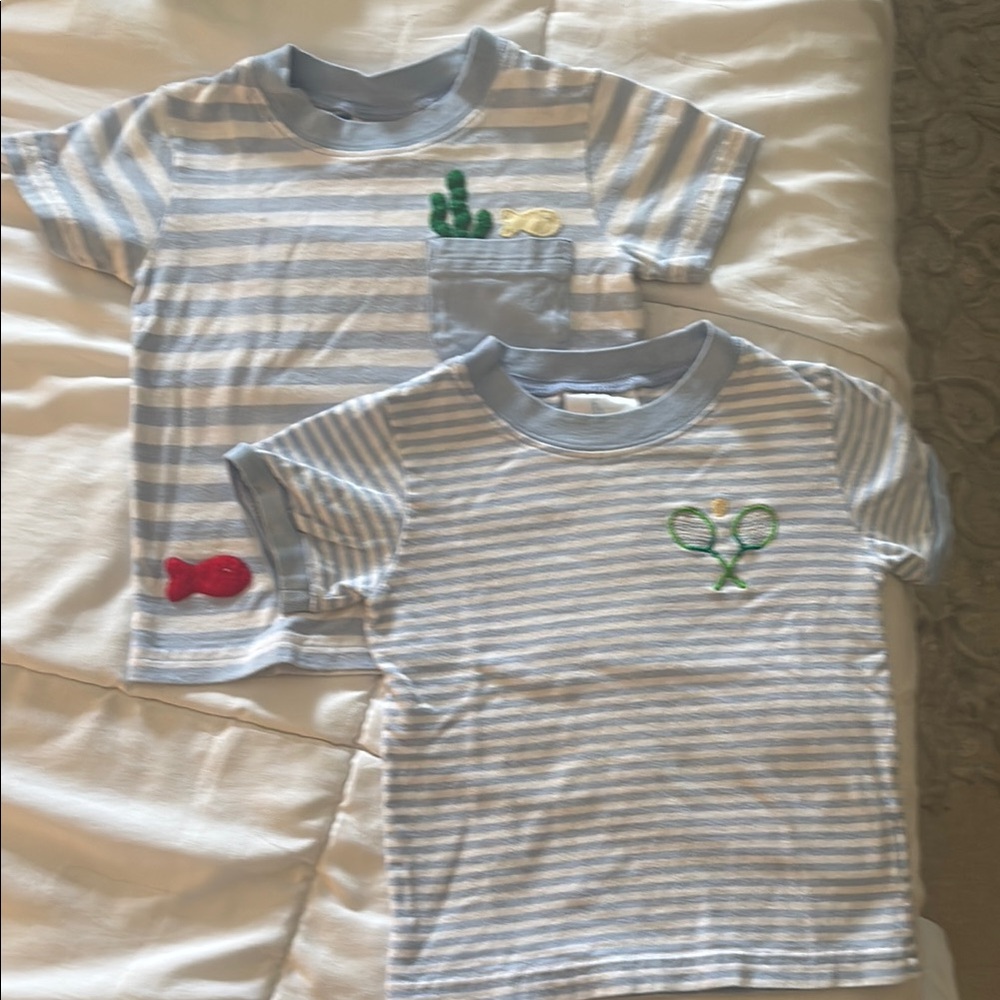 Little English. Set of 2. Striped Blue and White Kids' T-Shirts